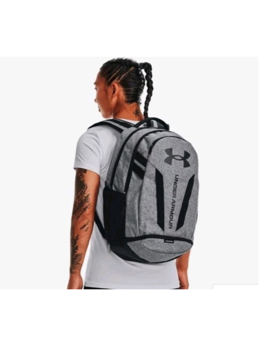 Under Armour Hustle 5.0 Backpack Gray Black Storm Laptop Gym School Travel Bag